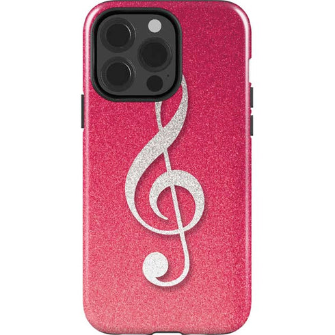 Pink Glitter Music Note iPhone 15 Pro Impact Case
